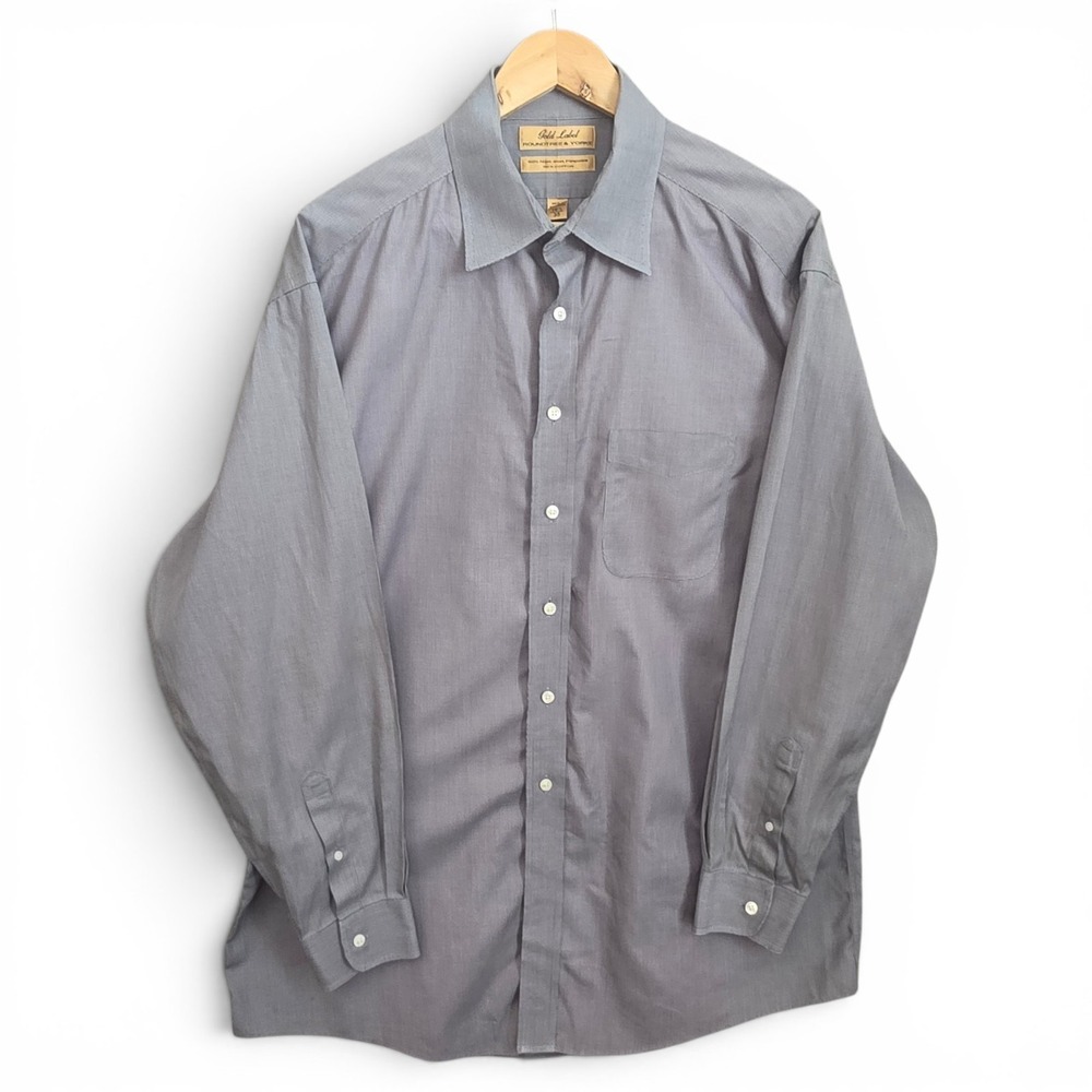 Roundtree & Yorke Dress Shirt Mens‎ 16.5 35 Gray Button 80s Non Iron Pinpoint